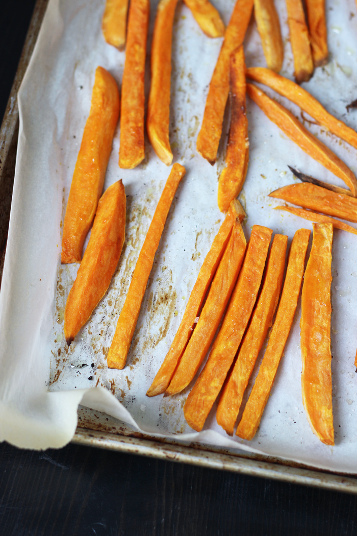 Sweet Potato Fries on a baking sheet