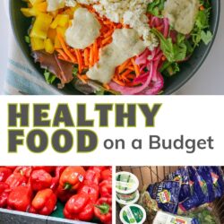 collage of healthy foods, with text overlay.