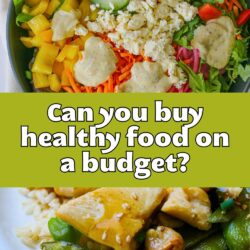 collage of veggie-forward foods, with text overlay.