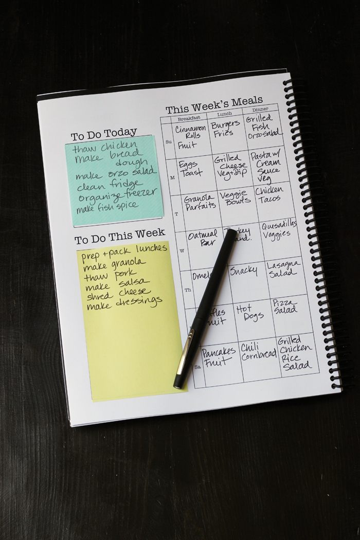 meal planner with list of things to thaw