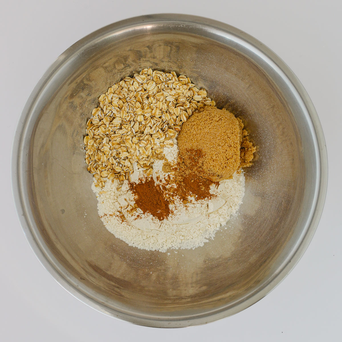 crumble topping ingredients in bowl.