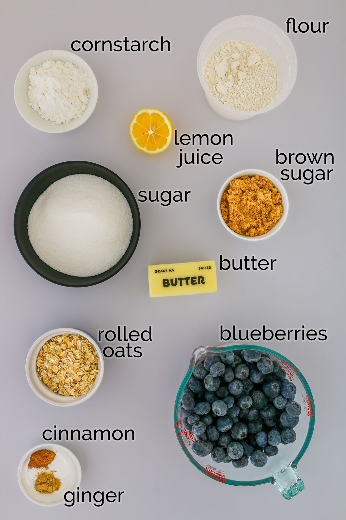 ingredients to make blueberry crumble.