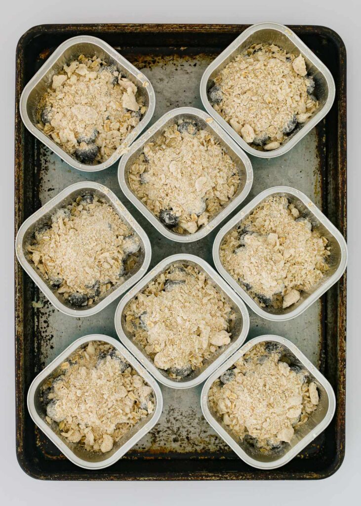 crumb topping added to the baking dishes.