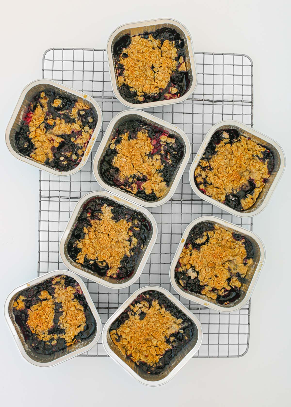 baked crumbles cooling on a wire rack.