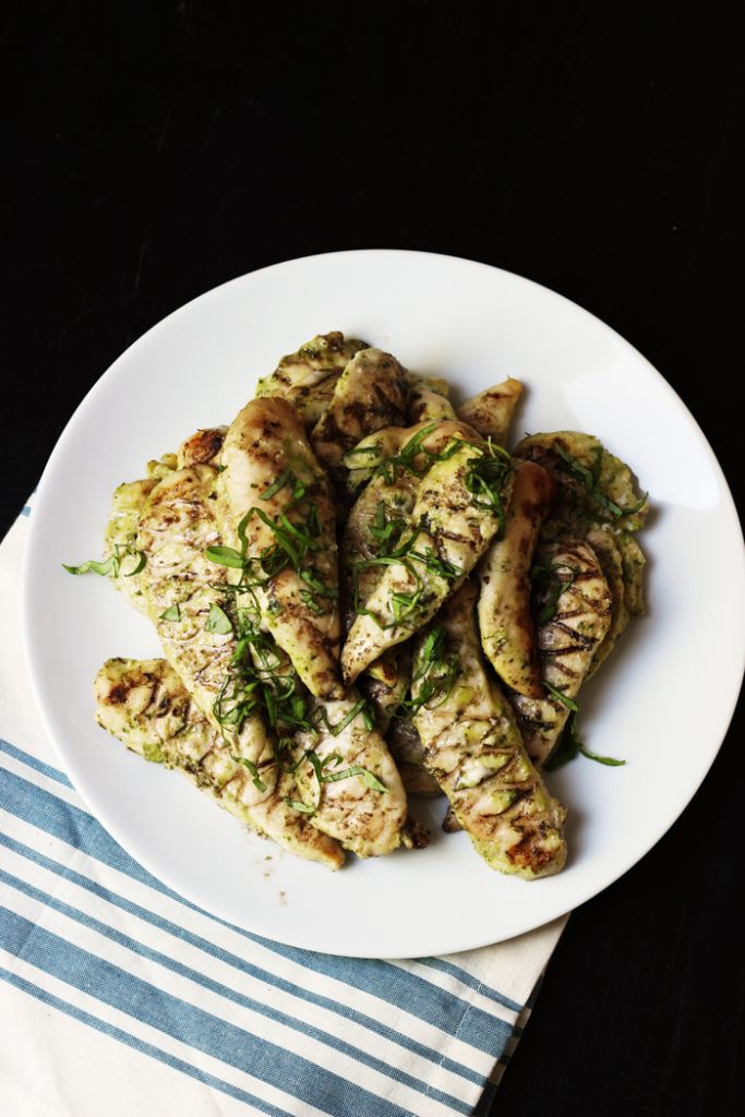 A plate of grilled dijon basil chicken