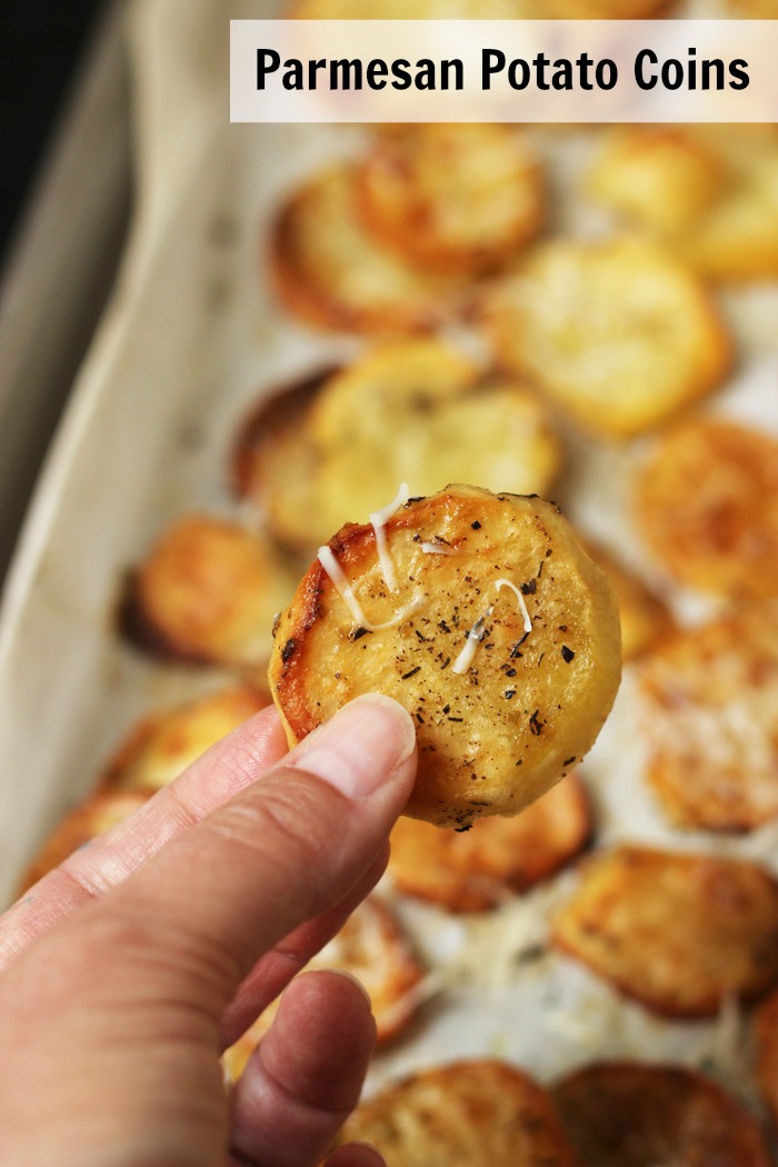 A close up of potato coin