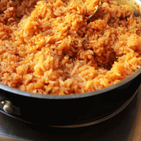 cooked Mexican rice in pan