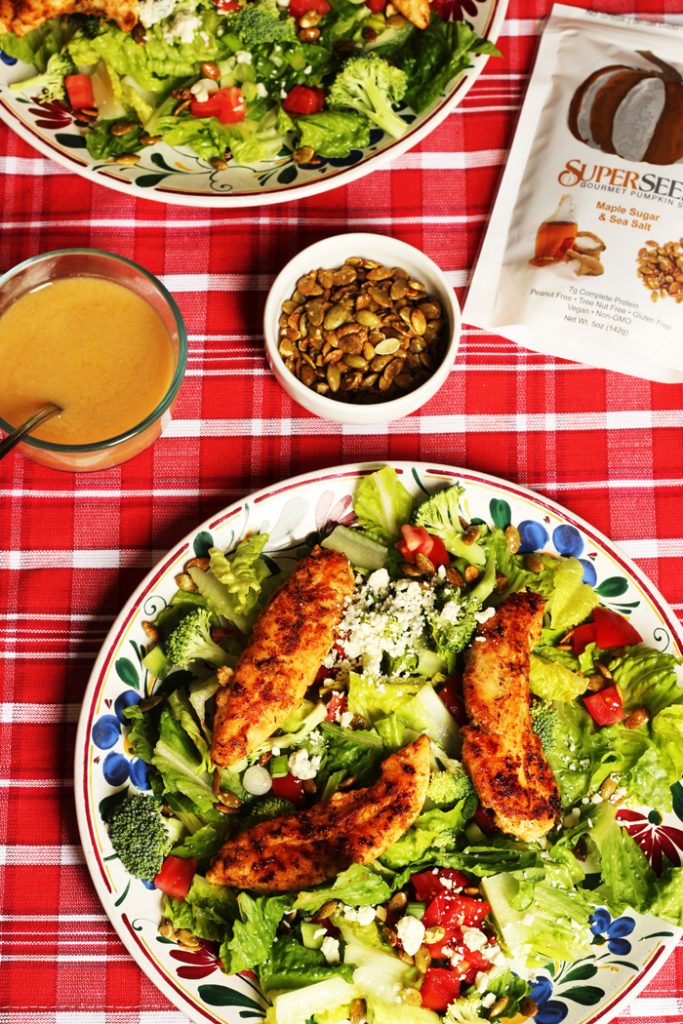 Chicken Strip Salad with Blue Cheese & Pumpkin Seeds Good Cheap Eats