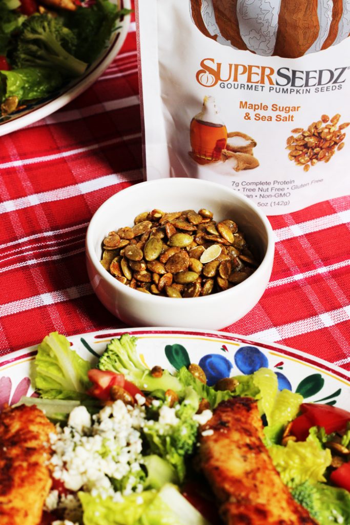 Chicken Strip Salad with Blue Cheese & Pumpkin Seeds Good Cheap Eats