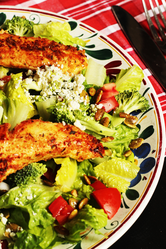 Chicken strip salad on a plate