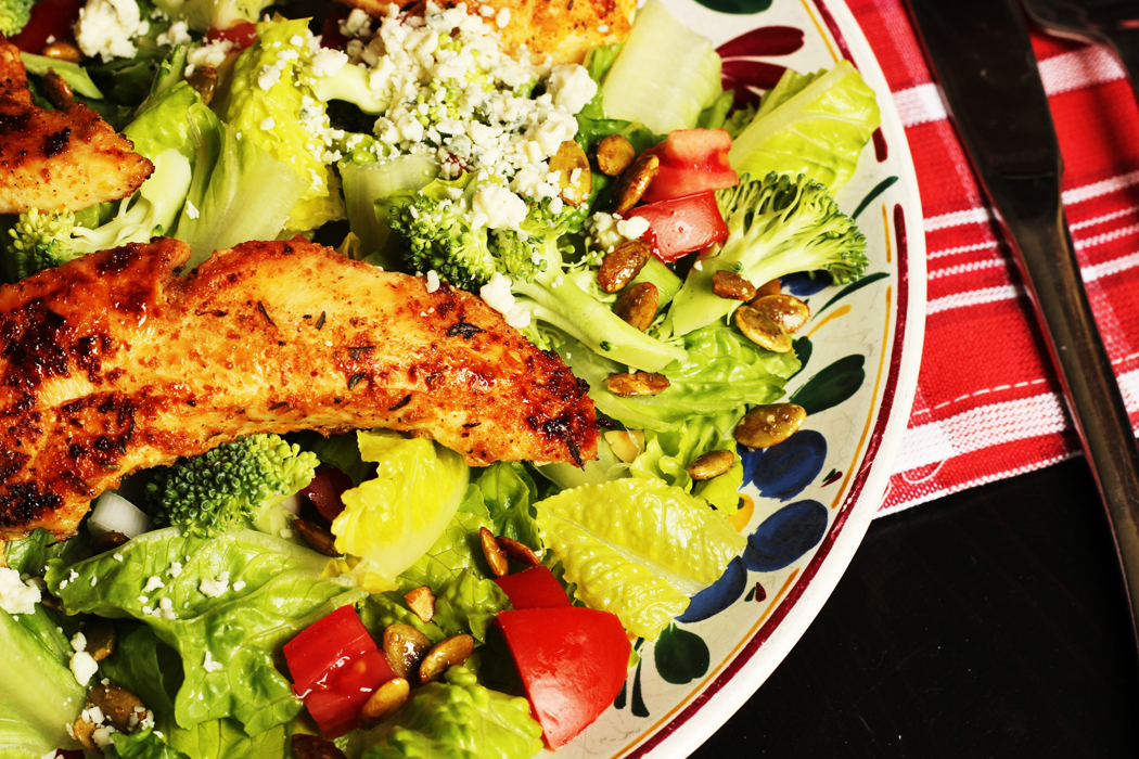 Chicken Strip Salad with Blue Cheese & Pumpkin Seeds - Good Cheap Eats