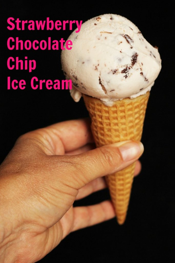 strawberry chocolate chip ice cream cone