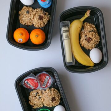 array of meal prep containers with make-ahead breakfast.