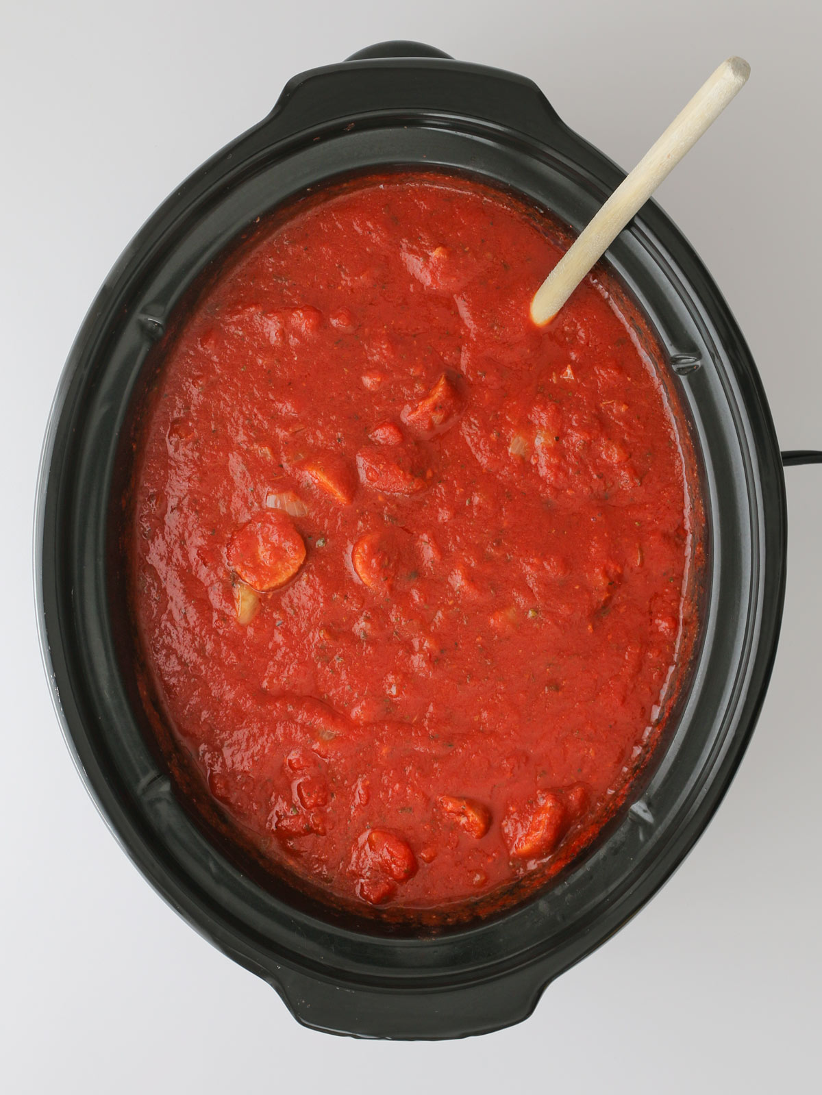 the completed sauce in the pot.