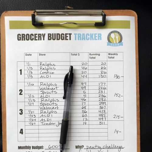 grocery budget tracker with pen