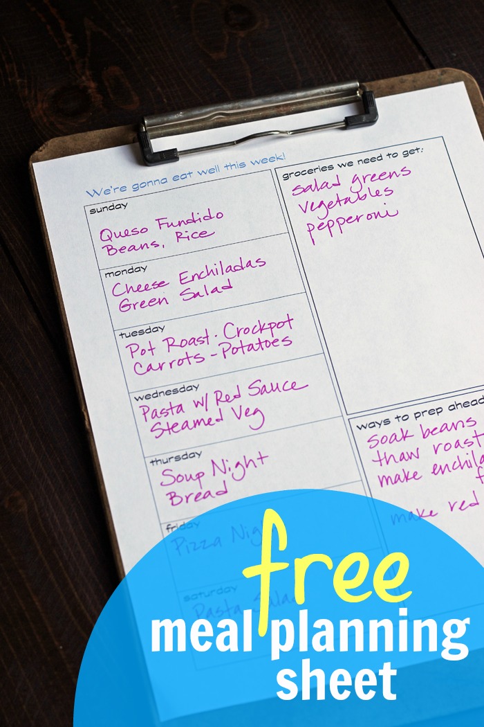 meal planning sheets printable