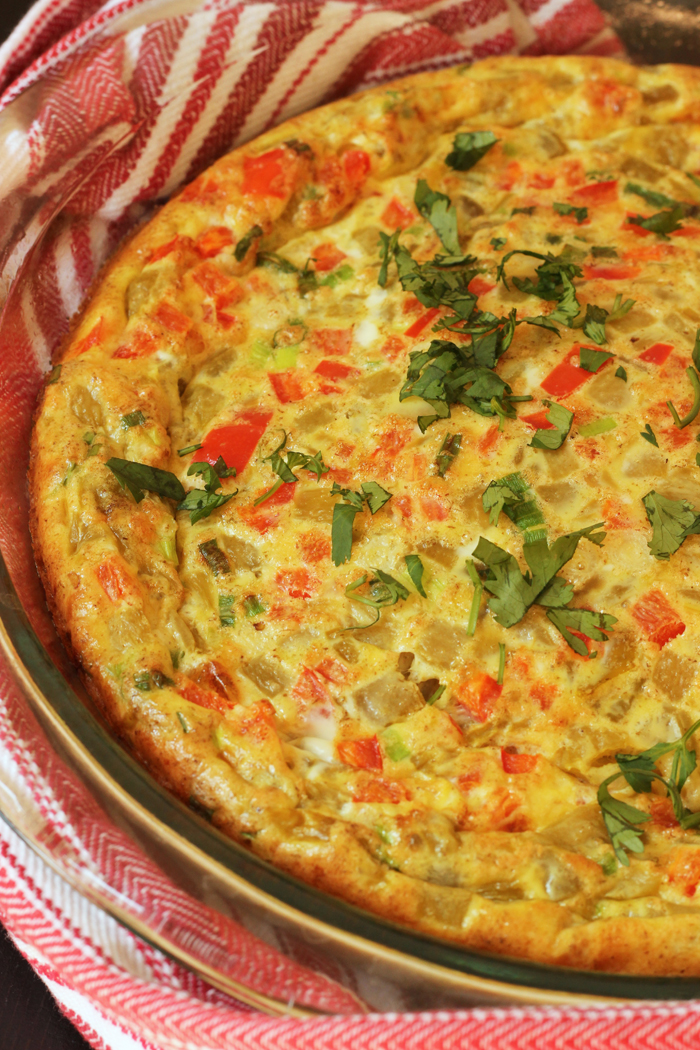 southwestern oven omelet on red cloth