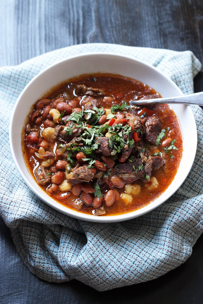Spicy Beef and Bean Stew with a spoon
