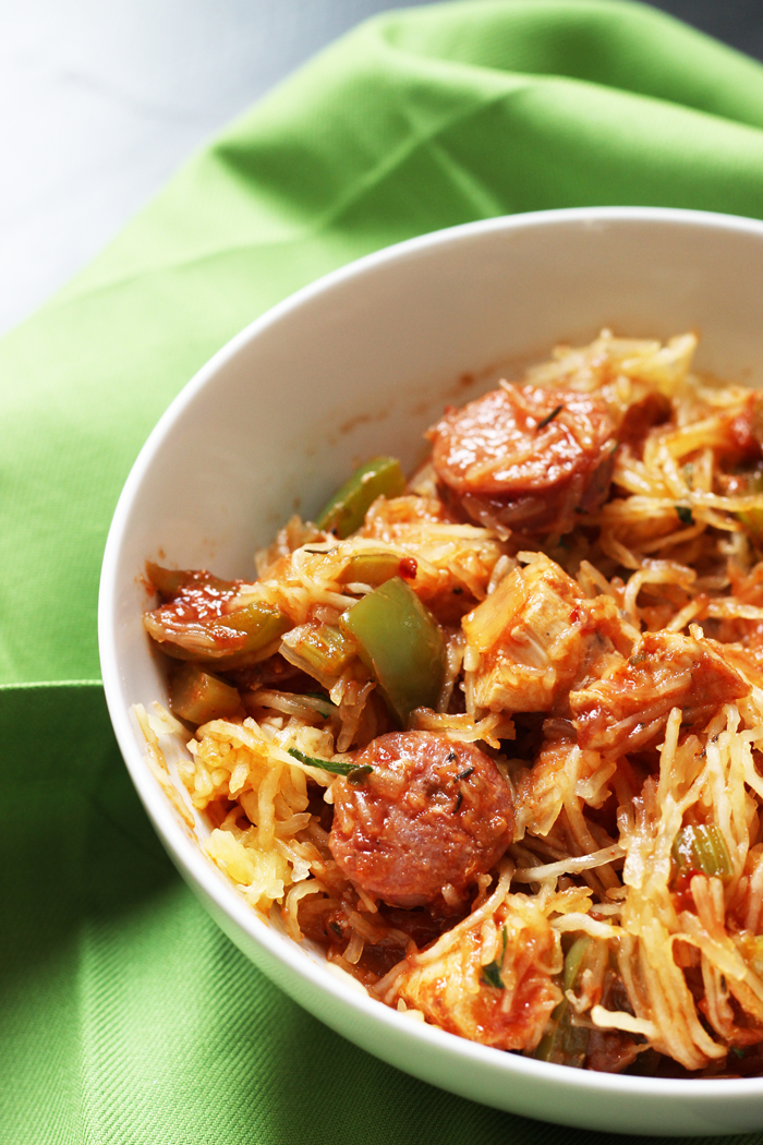 bowl of spaghetti squash jambalaya