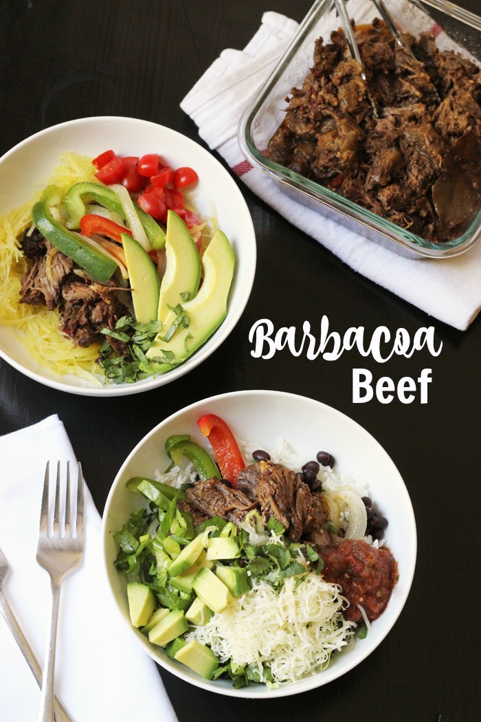 table set with burrito bowls of Barbacoa Beef