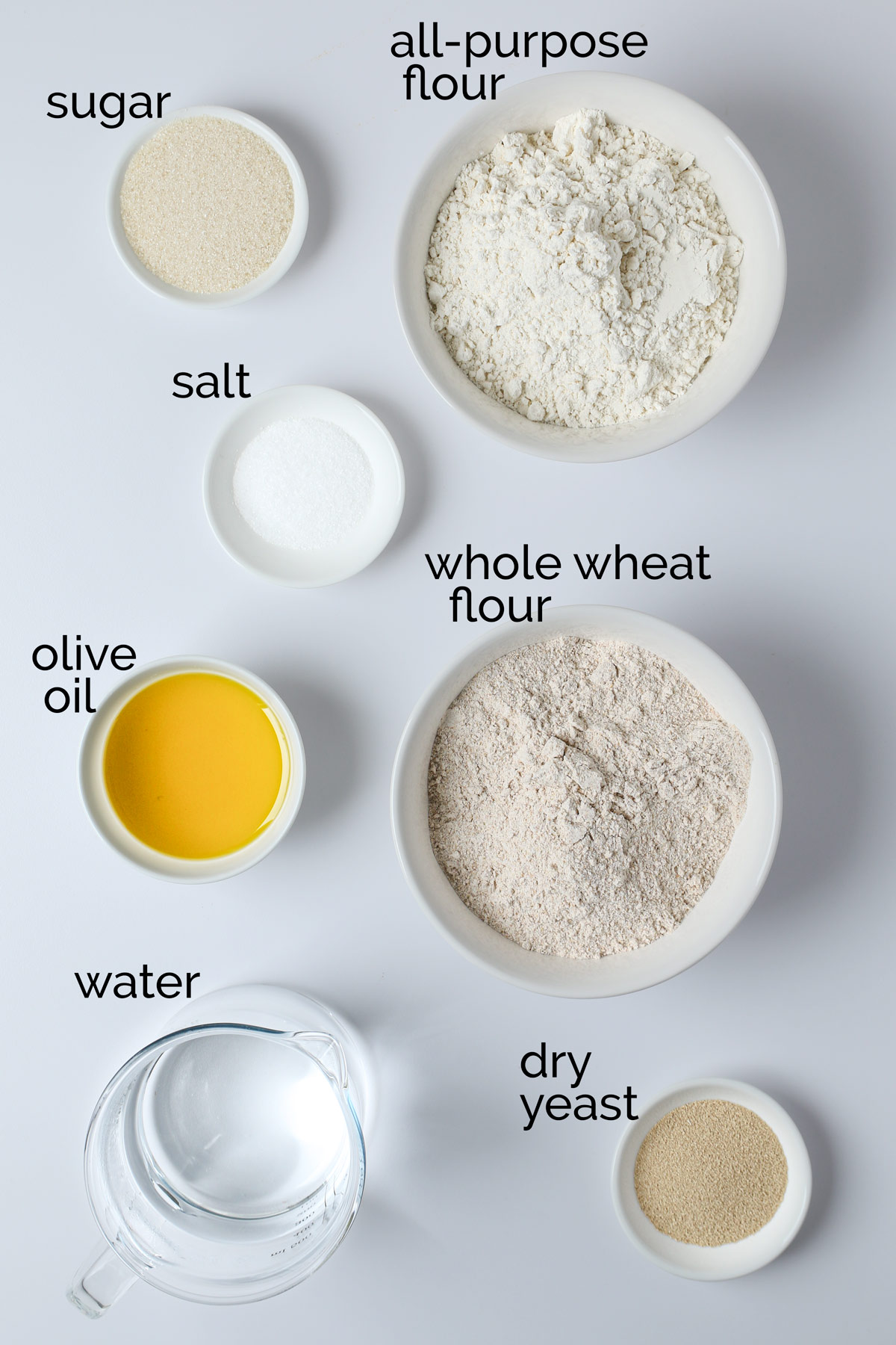 ingredients for whole wheat pizza dough.
