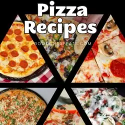 pie shaped collage of pizzas, with text overlay.