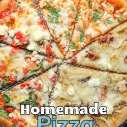 pizza made of many slices of different kinds, with text overlay.