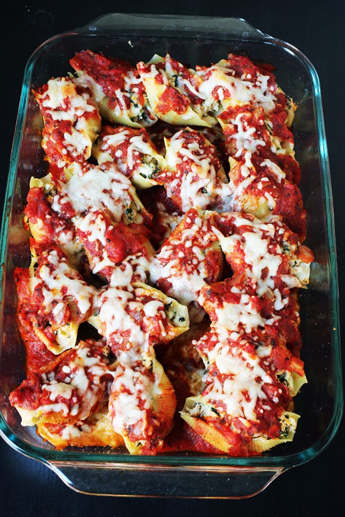 pan of baked Stuffed Shells