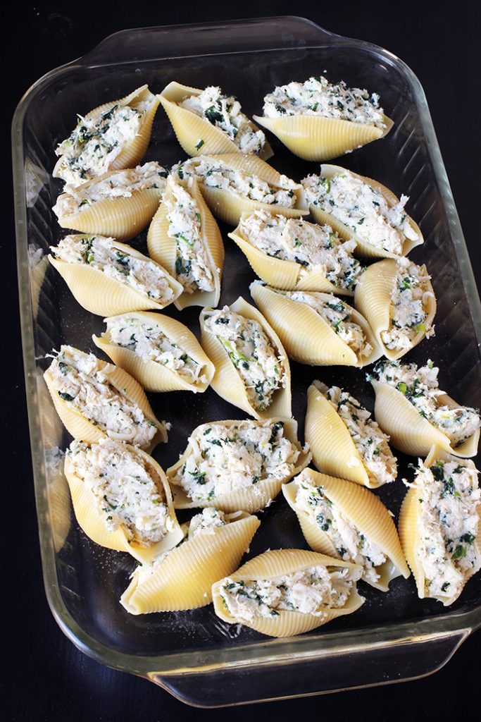 pan of unbaked Stuffed Shells