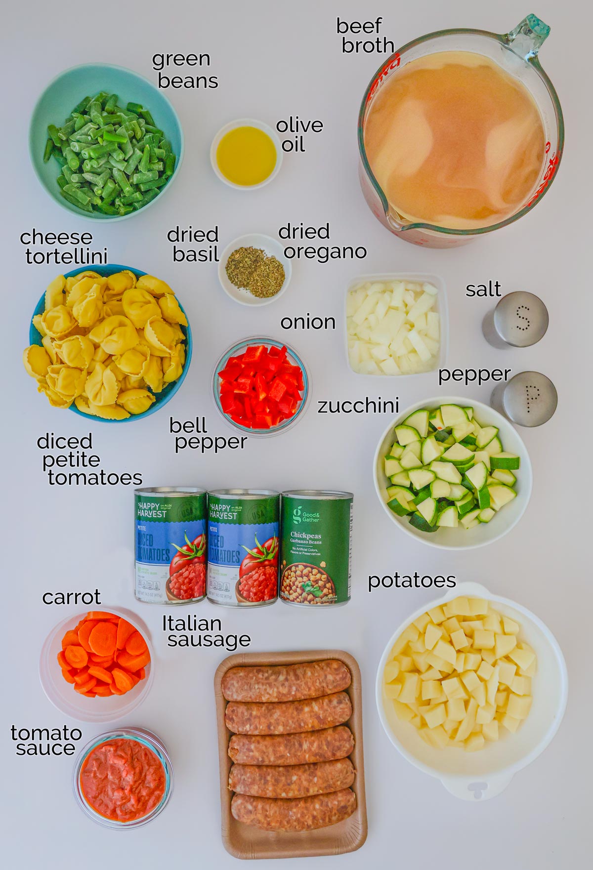ingredients to make tortellini minestrone soup.