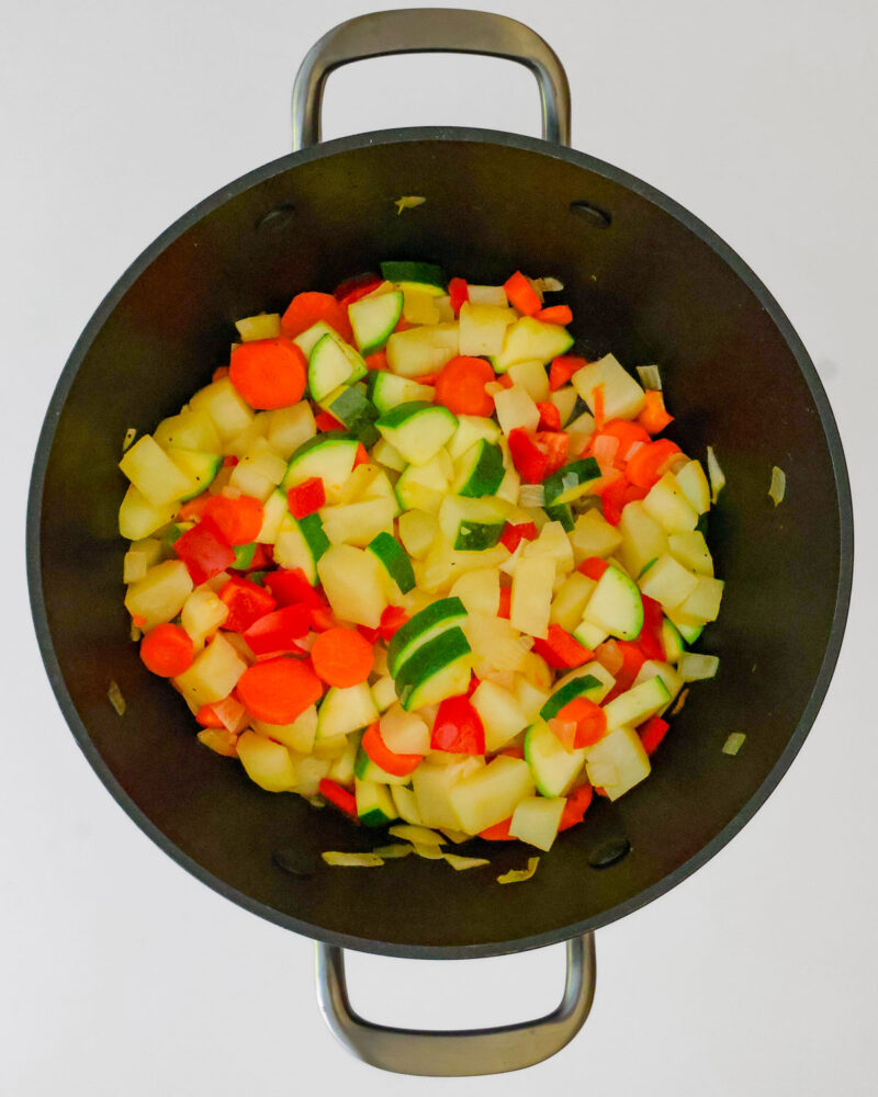 sautéing vegetables in the pot