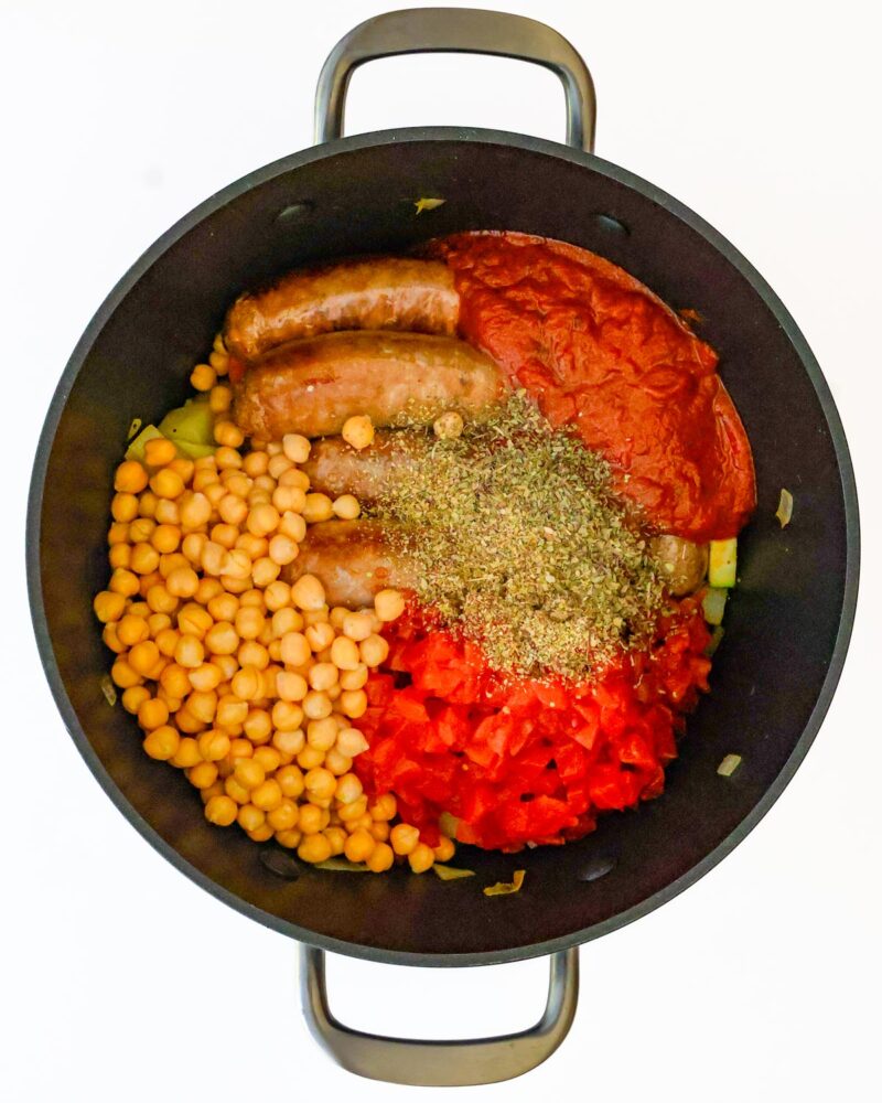 adding the other ingredients to the pot.