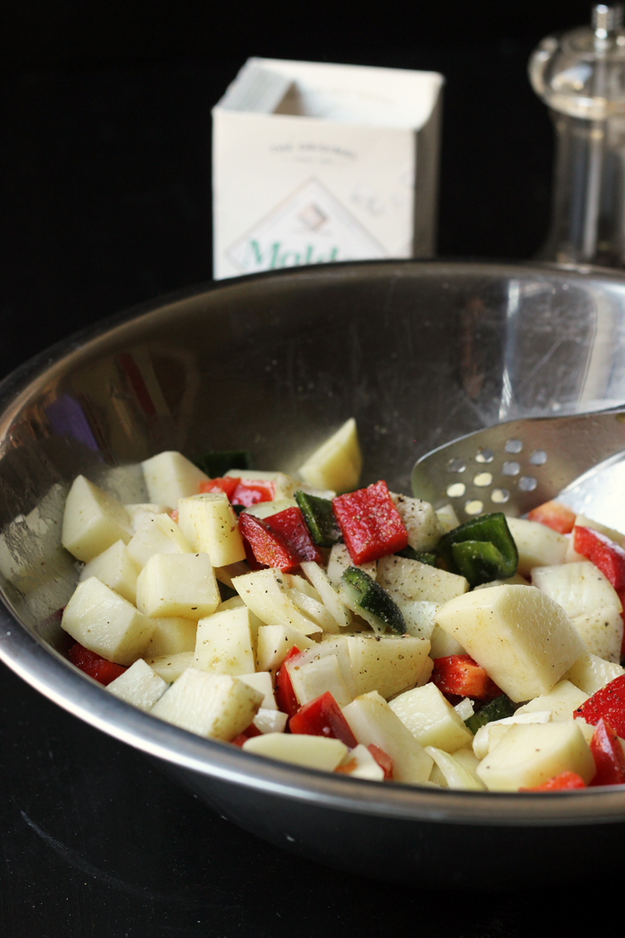 Diced Potatoes and Peppers in a bowl