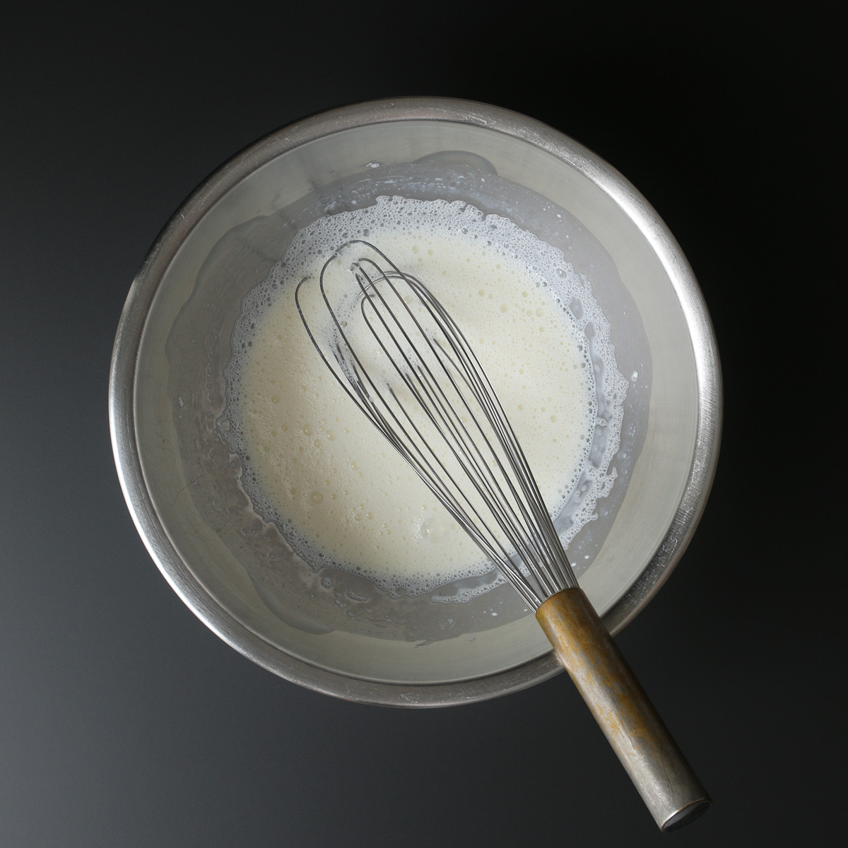 wet ingredients combined, with a whisk, in the mixing bowl.