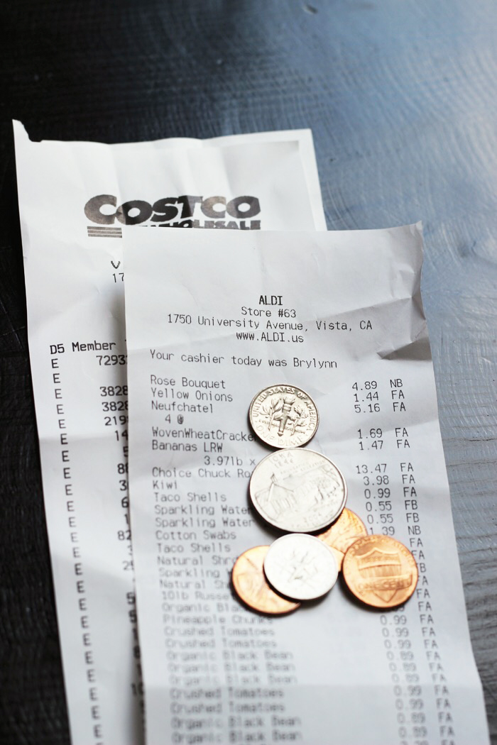 grocery receipts and change