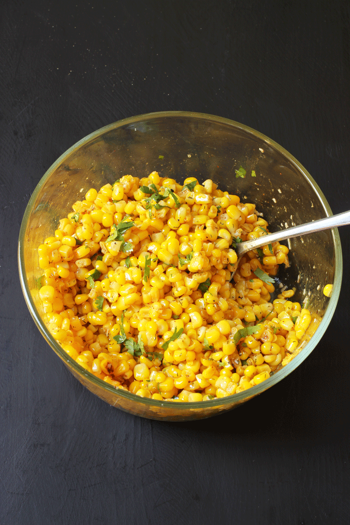 bowl of seasoned corn kernels