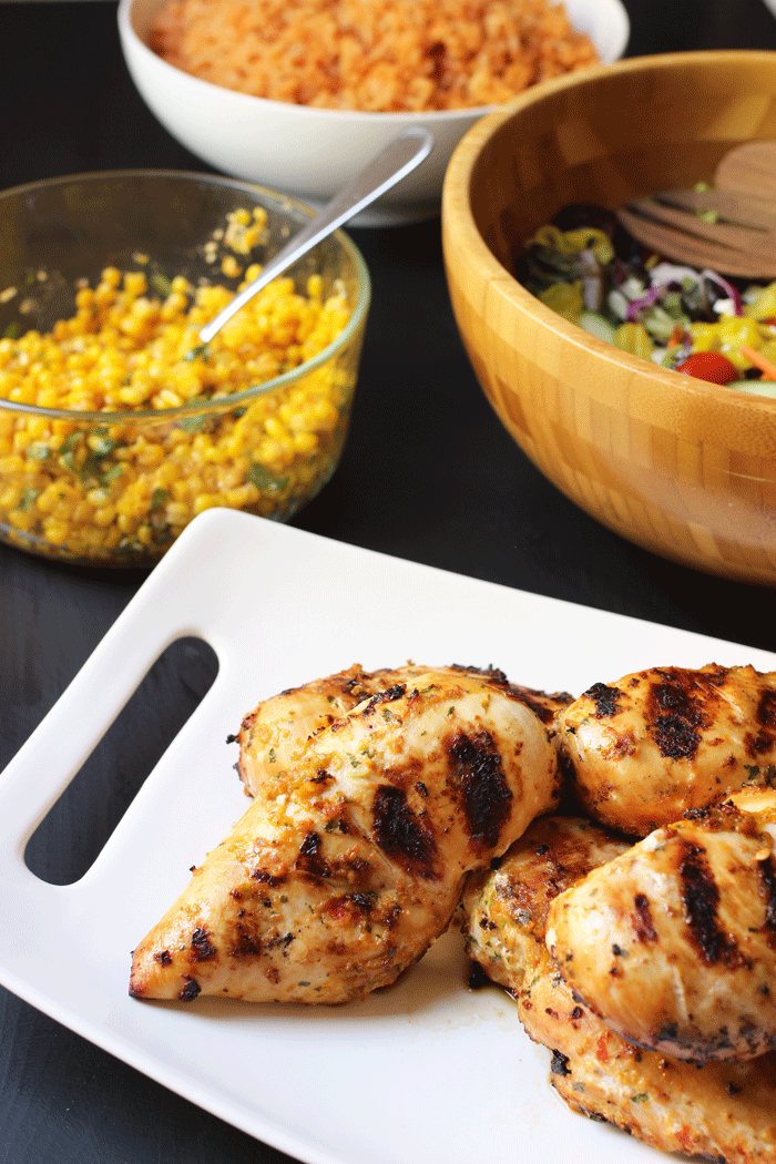 platter of grilled marinated chicken