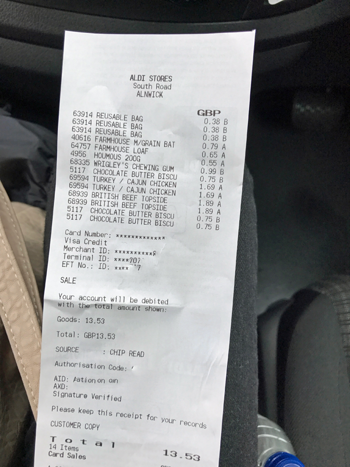 ALDI receipt in pounds