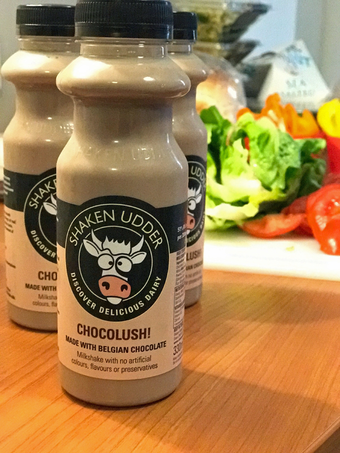 bottles of Shaken Udder Chocolush on hotel table