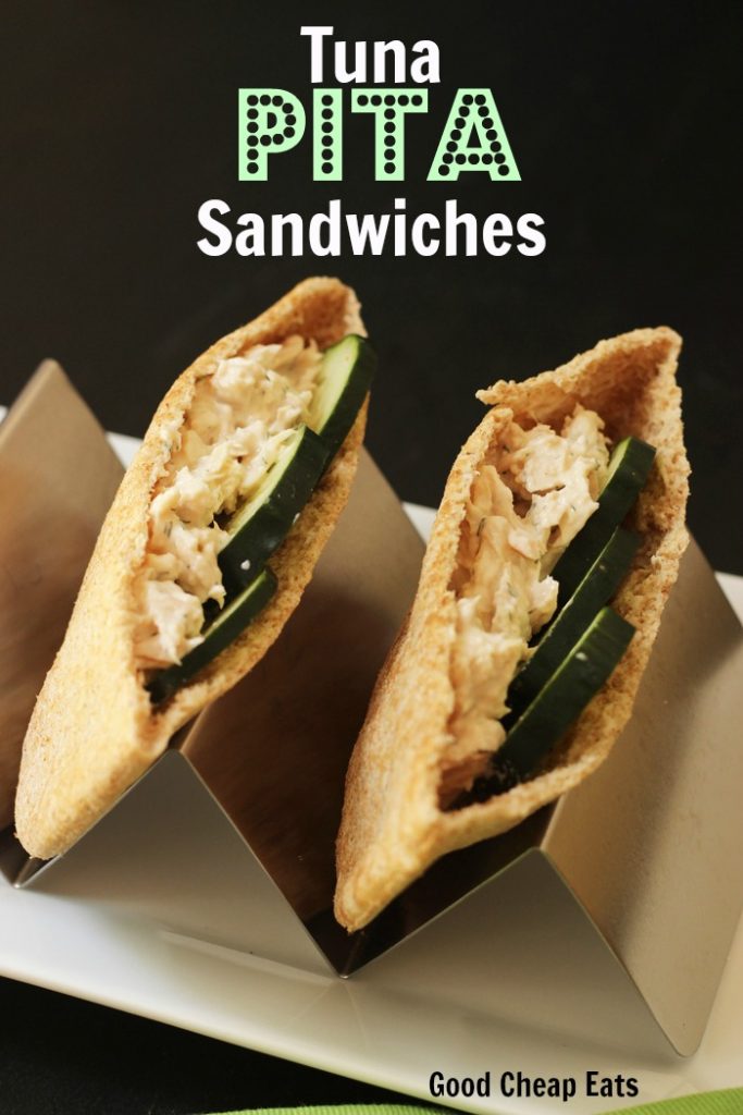 pita sandwich halves in metal holder