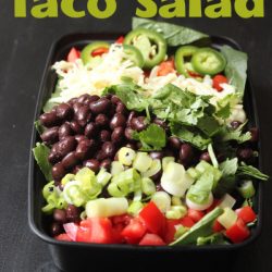 black bean taco salad in meal prep box
