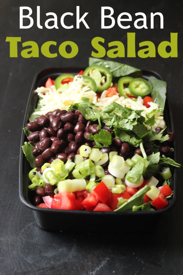black bean taco salad in meal prep box