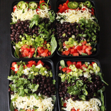 black bean taco salads packed in boxes
