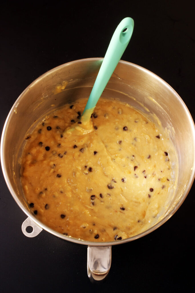 muffin batter in mixer bowl