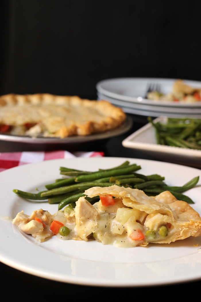 close up shot of cut slice of pot pie