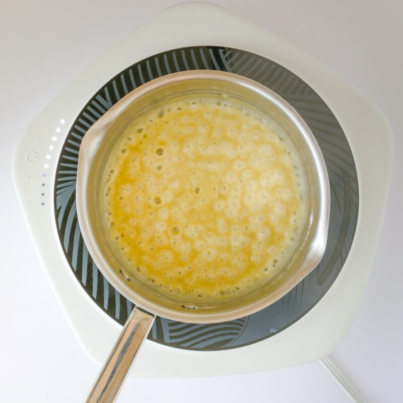 bubbling butter and flour in saucepan.