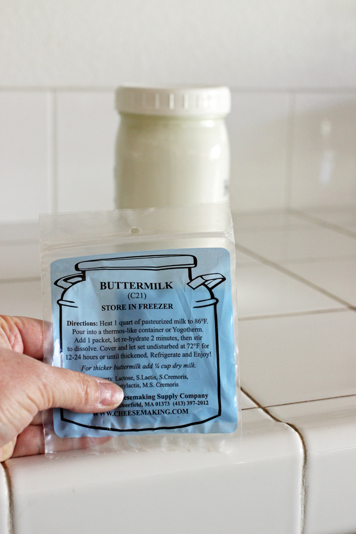packet of Buttermilk starter next to jar