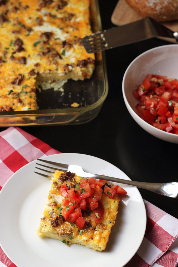 Sausage Egg Hash brown casserole dish and a slice on a plate