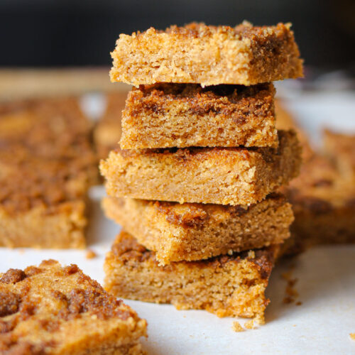 close up of stack of snickerdoodle bars.