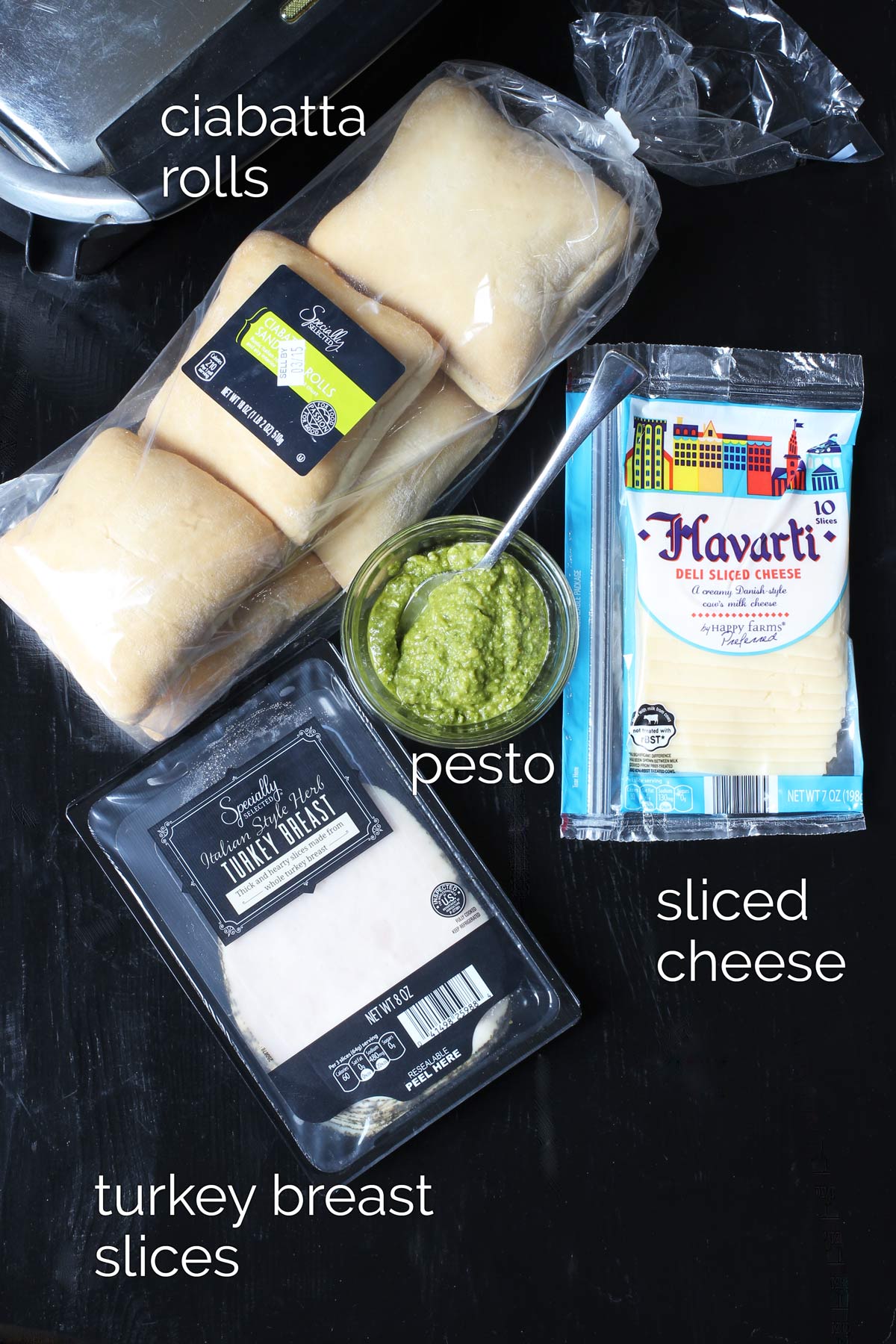 ingredients for turkey pesto sandwiches.